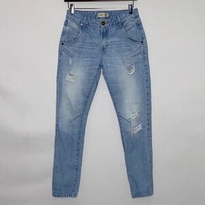 GEF France Light Wash Distressed Mid Rise Jeans -4